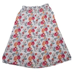 Kaktus Floral Maxi Skirt Women's Size L Elastic Waist Pockets White Pink Orange